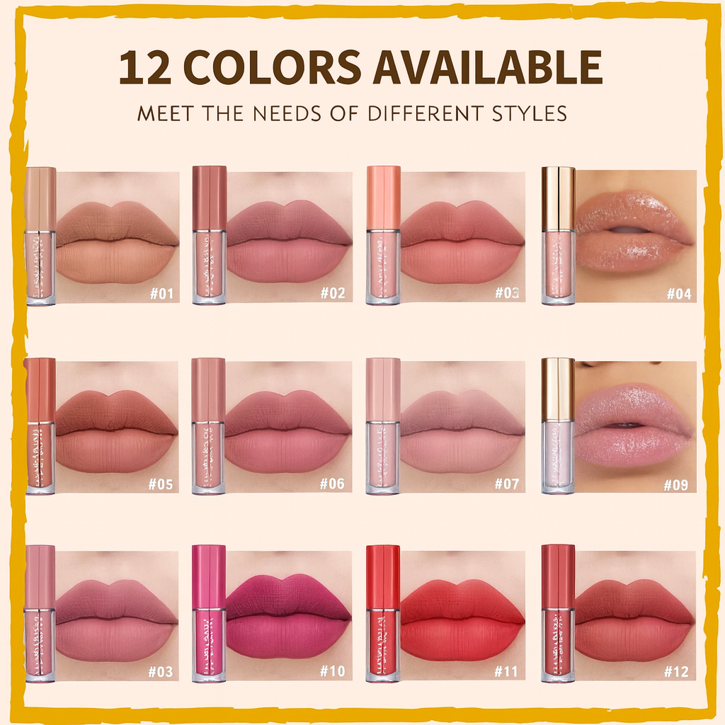 2-in-1 Nude Deal | 12 Pcs Matte Lipgloss Set + 18-Color Nude Palette