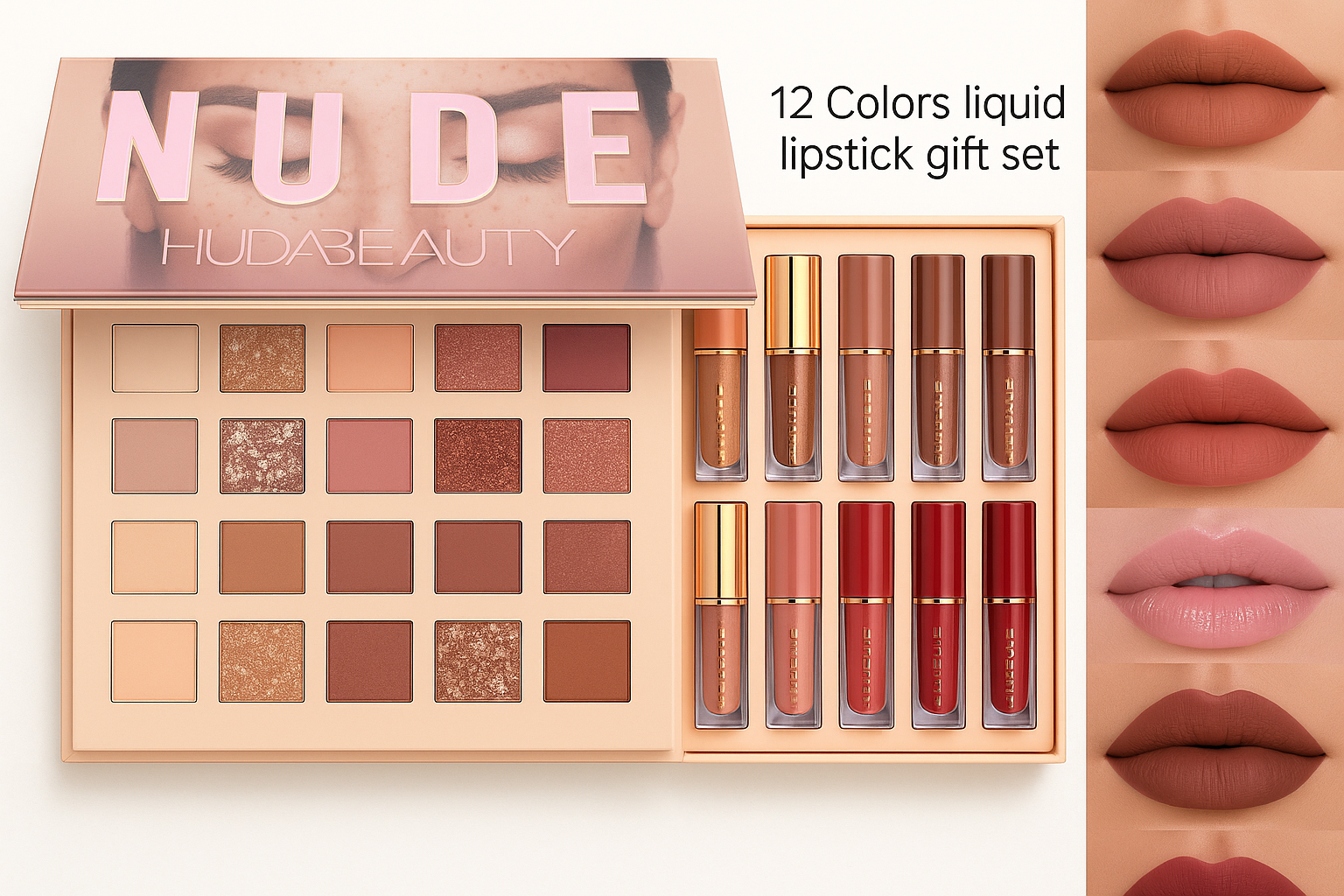 2-in-1 Nude Deal | 12 Pcs Matte Lipgloss Set + 18-Color Nude Palette